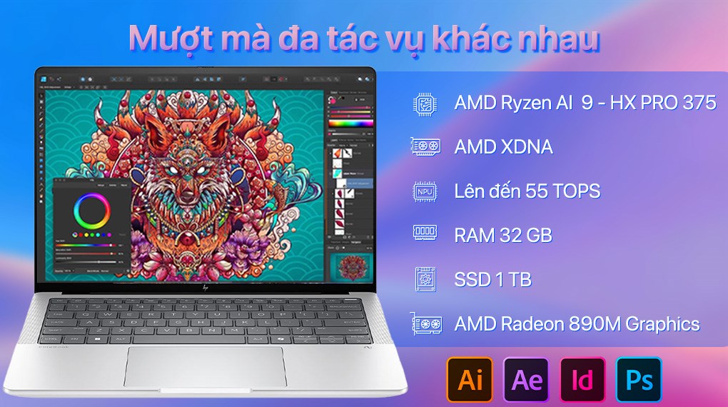 Laptop HP EliteBook X G1a 14 AI - B9FE4PT (R9 AI HX PRO 375, 32GB, 1TB, 2.8K OLED 120Hz, Cảm ứng, Win11 Pro)