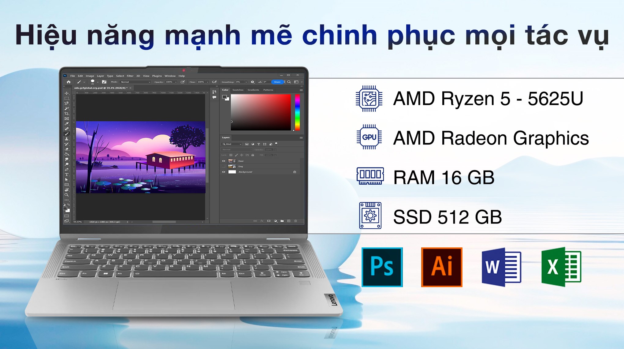 Laptop Lenovo IdeaPad Flex 5 14ABR8 - 82XX00FVVN (R5 5625U, 16GB, 512GB, WUXGA, Cảm ứng, Win11)