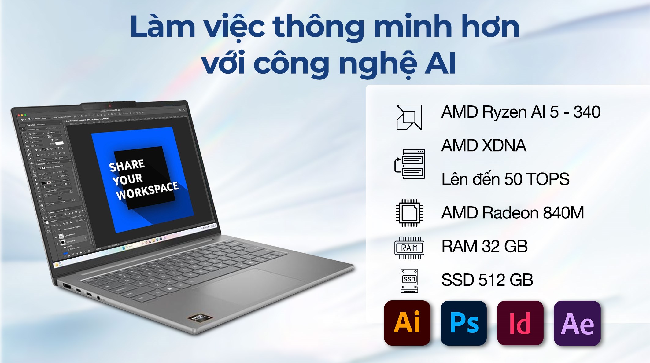 Laptop Lenovo IdeaPad Slim 5 OLED 14AKP10 - 83HX0065VN (R5 AI 340, 32GB, 512GB, WUXGA OLED, Win11)