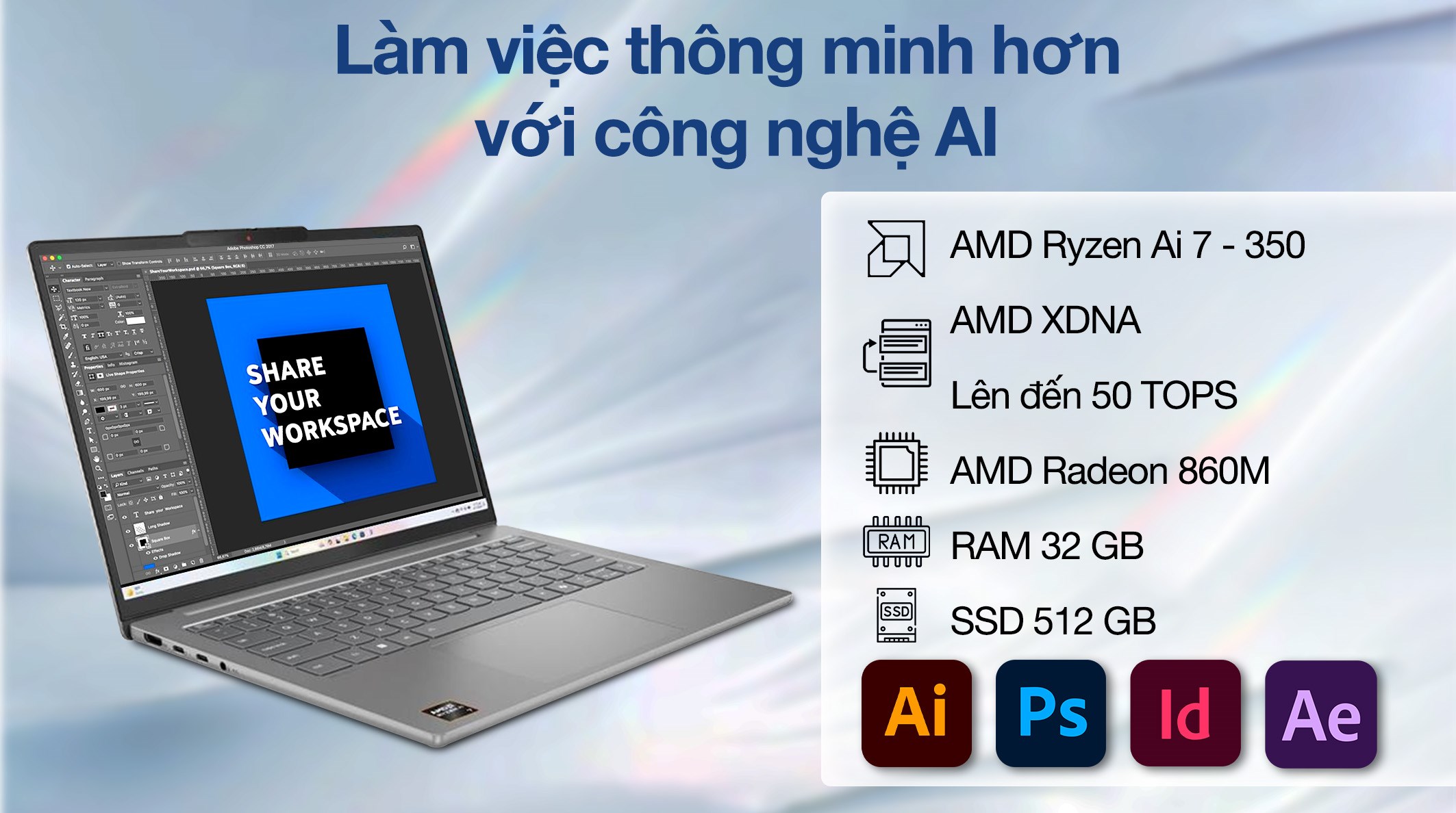 Laptop Lenovo IdeaPad Slim 5 OLED 14AKP10 - 83HX0066VN (R7 AI 350, 32GB, 512GB, WUXGA OLED, Win11)