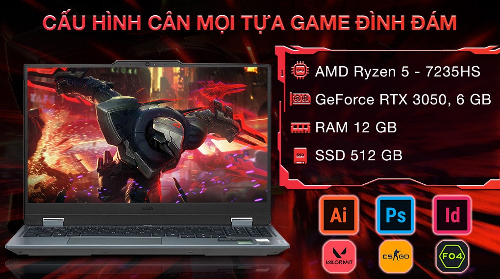 Laptop Lenovo Gaming LOQ 15ARP9 - 83JC00HXVN (R5 7235HS, 12GB, 512GB, RTX 3050 6GB, Full HD 144Hz, Win11)