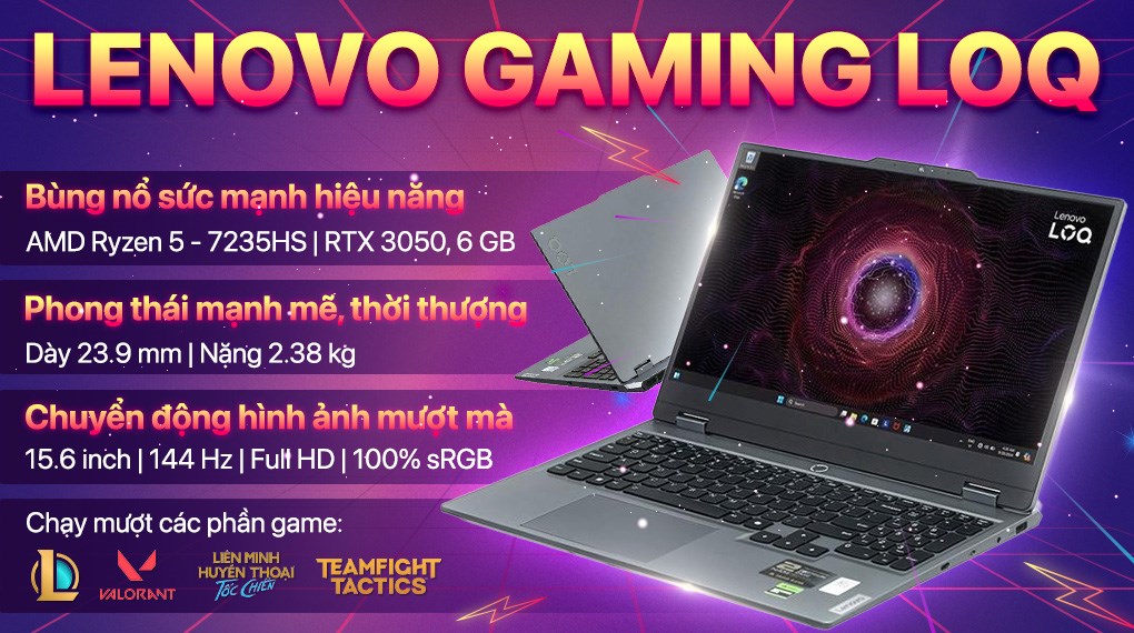 Laptop Lenovo Gaming LOQ 15ARP9 - 83JC00HYVN (R5 7235HS, 24GB, 512GB, RTX 3050 6GB, Full HD 144Hz, Win11)