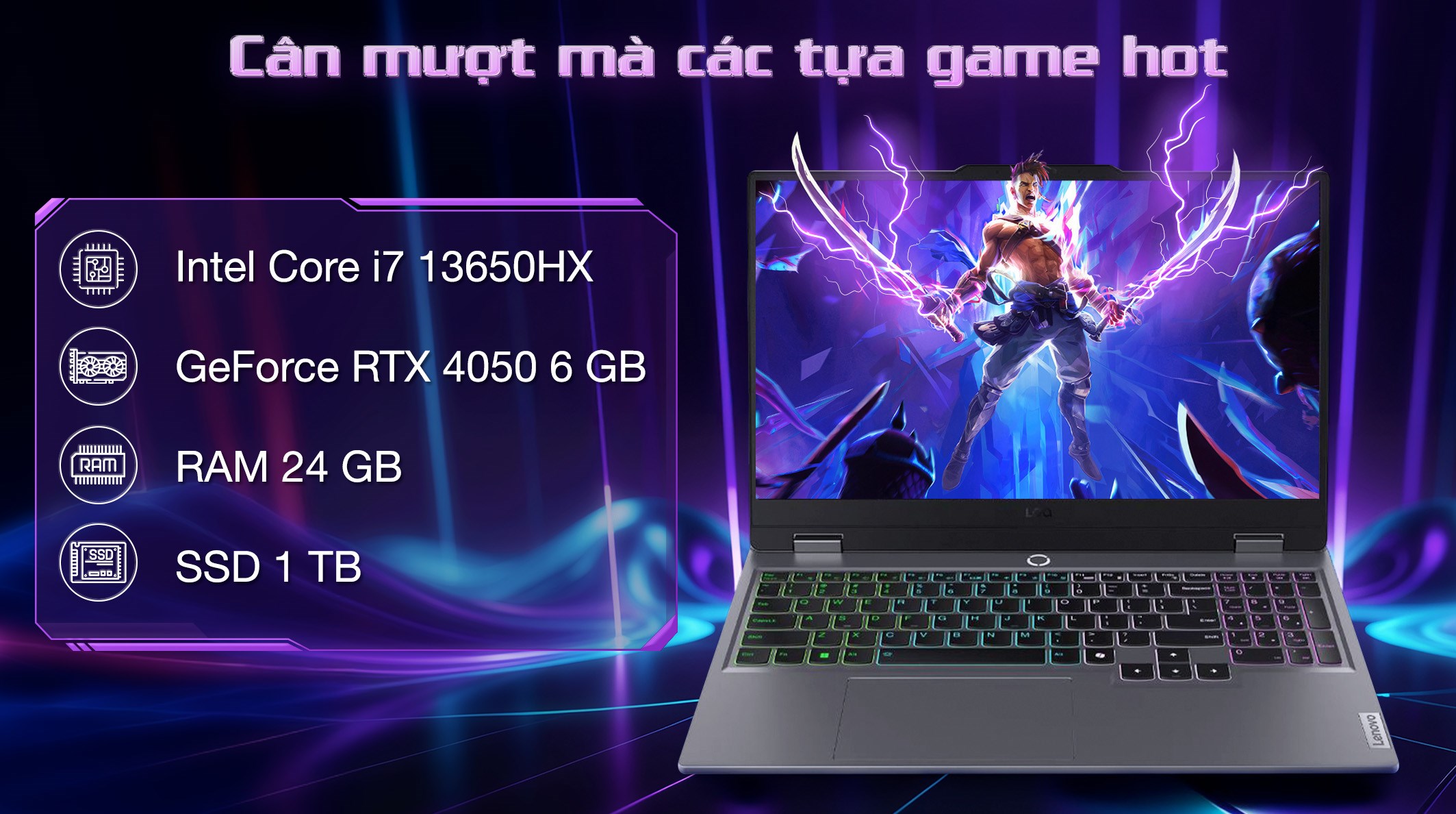 Lenovo Gaming LOQ 15IRX9 - 83DV0196VN (i7 13650HX, 24GB, 1TB, RTX 4050 6GB, Full HD 144Hz, Win11) - 3