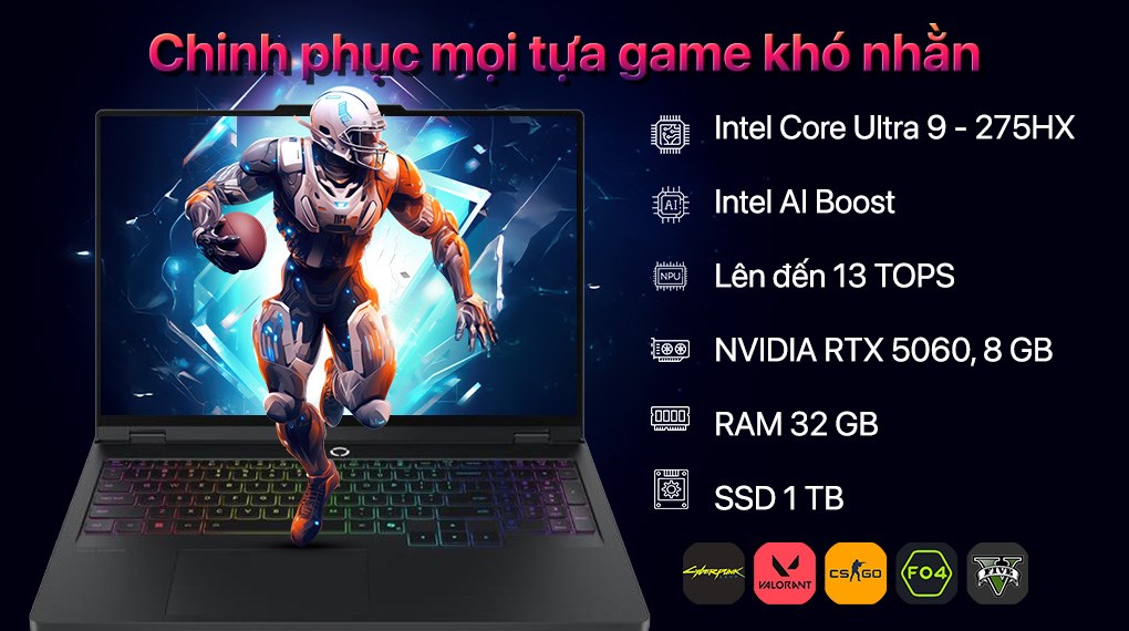 Laptop Lenovo Gaming Legion 5 Pro 16IAX10 - 83F3003VVN (Ultra 9 275HX, 32GB, 1TB, RTX 5060 8GB, WQXGA OLED 165Hz, OfficeH24, Win11)