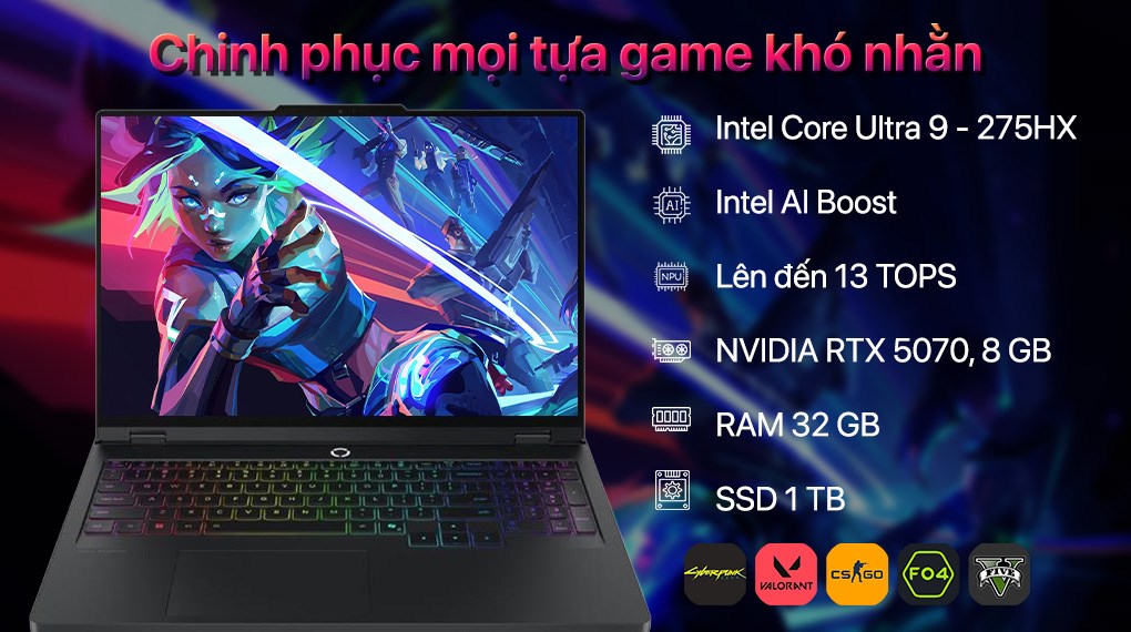 Laptop Lenovo Gaming Legion 5 Pro 16IAX10 - 83F3002GVN (Ultra 9 275HX, 32GB, 1TB, RTX 5070 8GB, WQXGA OLED 165Hz, OfficeH24, Win11)