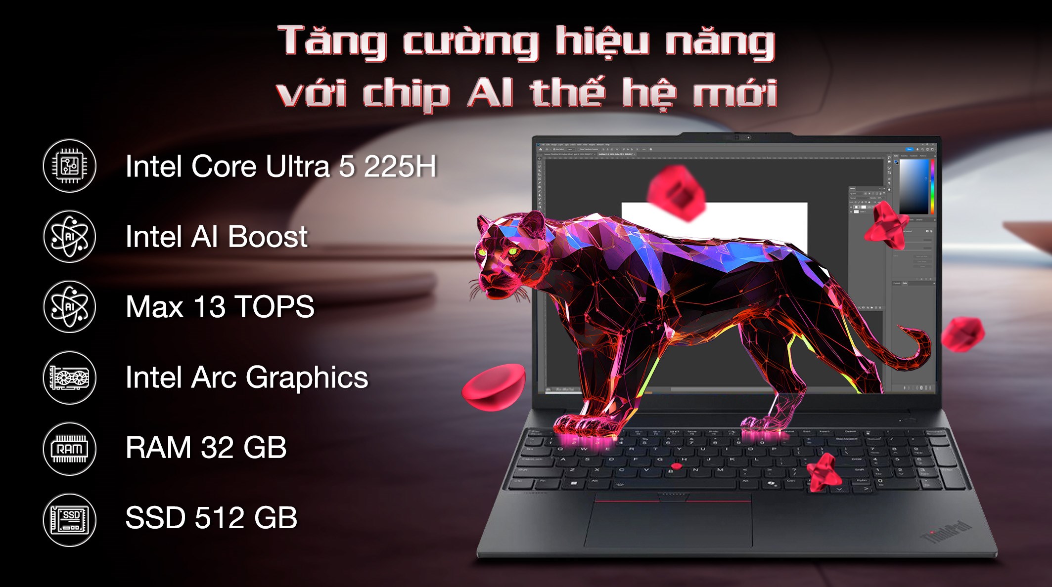 Laptop Lenovo ThinkPad E16 - 21SR002QVN (Ultra 5 225H, 32GB, 512GB, WUXGA, Win11)