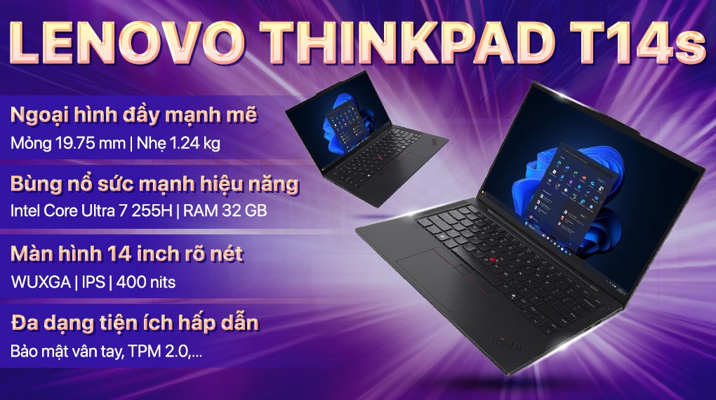 Laptop Lenovo ThinkPad T14s - 21R1000AVN (Ultra 7 255H, 32GB, 512GB, WUXGA, Win11 Pro)