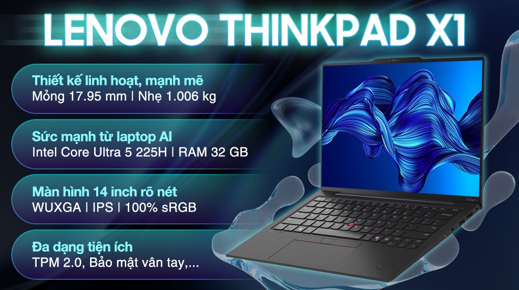 Laptop Lenovo ThinkPad X1 Carbon - 21NX0038VN (Ultra 5 225H, 32GB, 1TB, WUXGA, Win11 Pro)