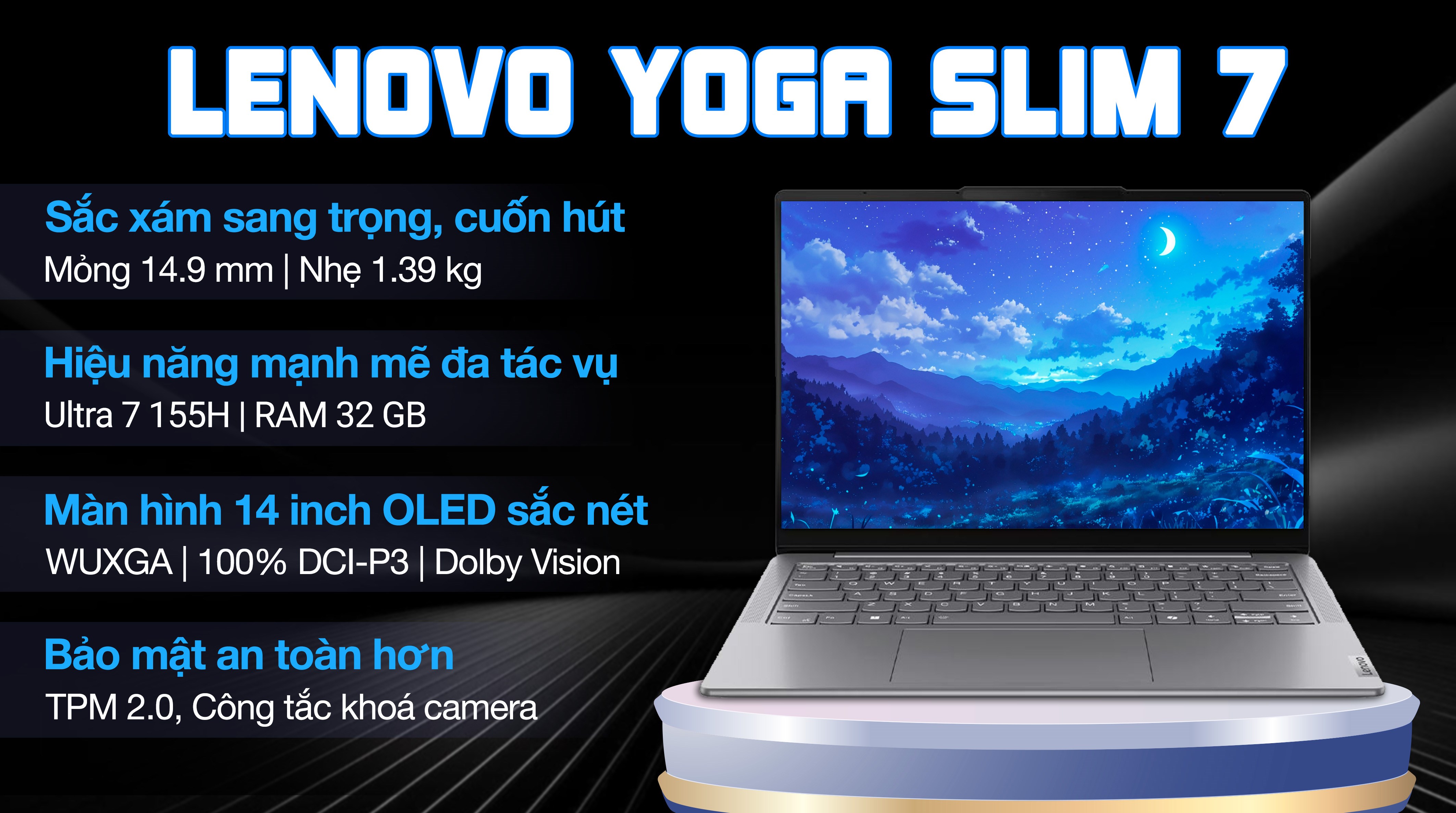 Laptop Lenovo Yoga Slim 7 OLED 14IMH9 - 83CV00AJVN (Ultra 7 155H, 32GB, 1TB, WUXGA OLED, OfficeHS+365, Win11)