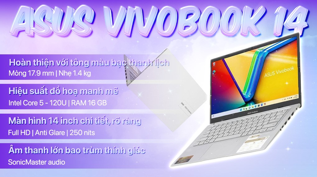 Laptop Asus Vivobook 14 X1404VA - EB155WS (Core 5 120U, 16GB, 512GB, Full HD, OfficeH24+365, Win11)