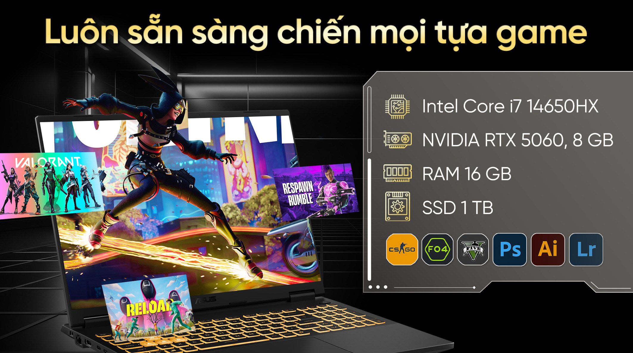 Laptop Asus TUF Gaming F16 FX608JMR - RV048W (i7 14650HX, 16GB, 1TB, RTX 5060 8GB, WUXGA 165Hz, Win11)