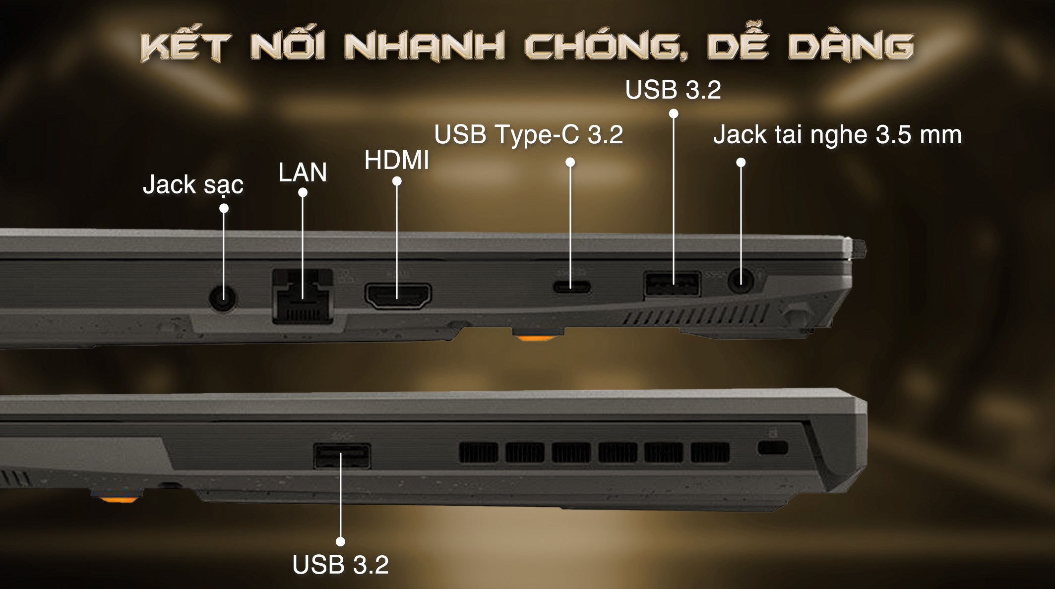 Asus TUF Gaming F16 FX607VJ Core 5 210H (RL034W) - Cổng kết nối Asus TUF Gaming F16 FX607VJ Core 5 210H (RL034W) - Cổng kết nối