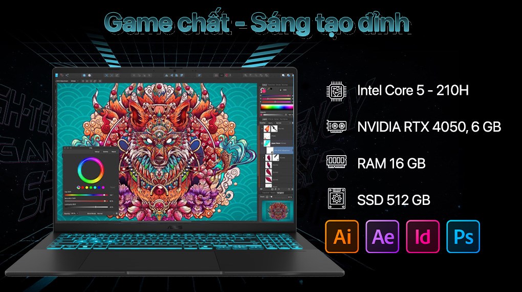 Laptop Asus Gaming V16 V3607VU - RP192W (Core 5 210H, 16GB, 512GB, RTX 4050 6GB, WUXGA 144Hz, Win11)