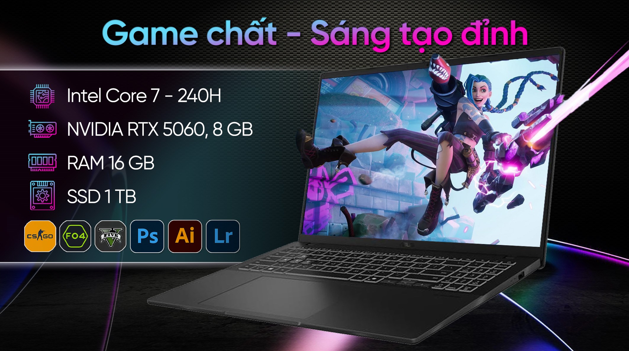 Laptop Asus Gaming V16 V3607VM - RP044W (Core 7 240H, 16GB, 1TB, RTX 5060 8GB, WUXGA 144Hz, Win11)