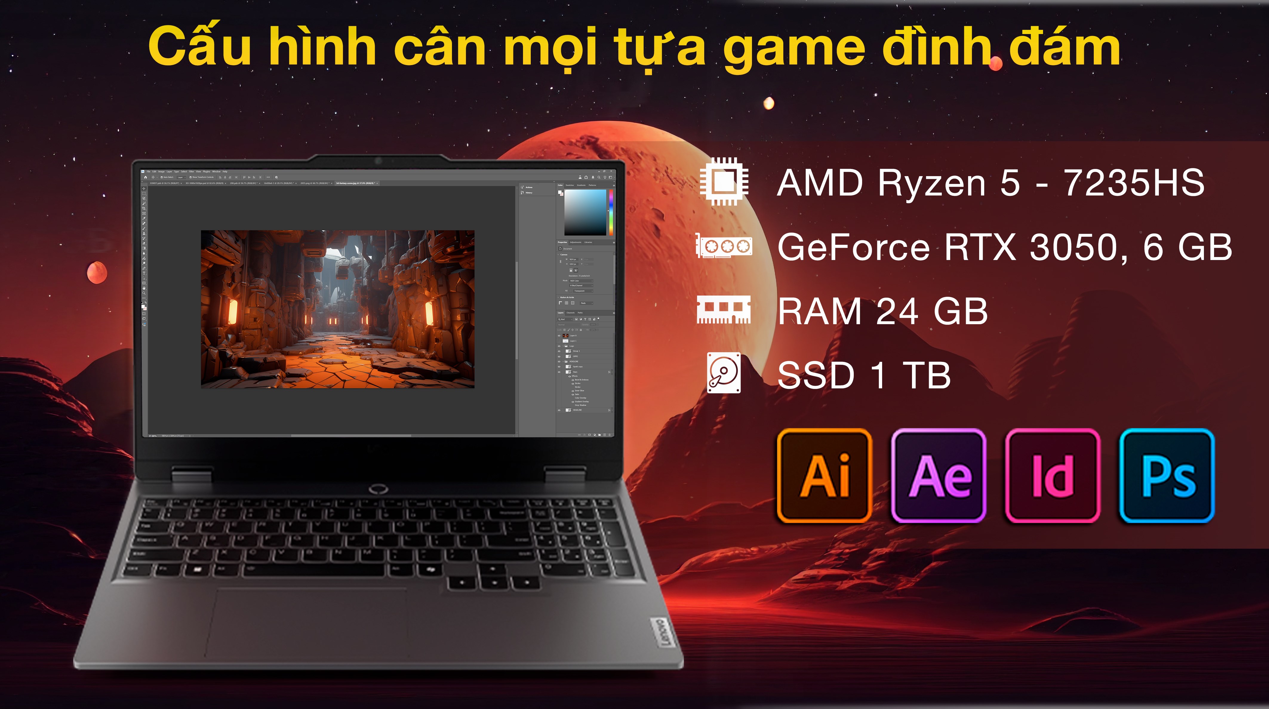 Laptop Lenovo Gaming LOQ 15ARP9 - 83JC00KUVN (R5 7235HS, 24GB, 1TB, RTX 3050 6GB, Full HD 144Hz, Win11)