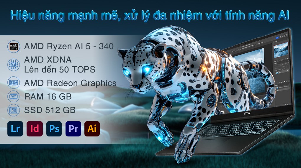 Laptop MSI Venture A14 AI+ A3HMG - 004VN (R5 AI 340, 16GB, 512GB, 2.8K OLED 120Hz, Win11)