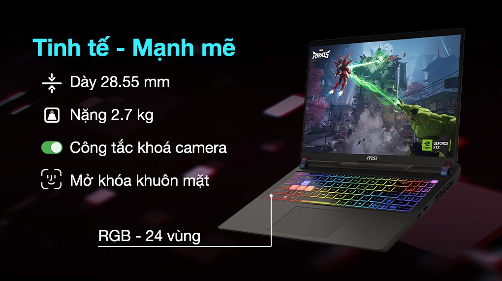 Laptop MSI Gaming Vector 16 HX AI A2XWHG - 010VN_32GB (Ultra 7 255HX, 32GB, 512GB, RTX 5070Ti 12GB, QHD+ 240Hz, Win11)