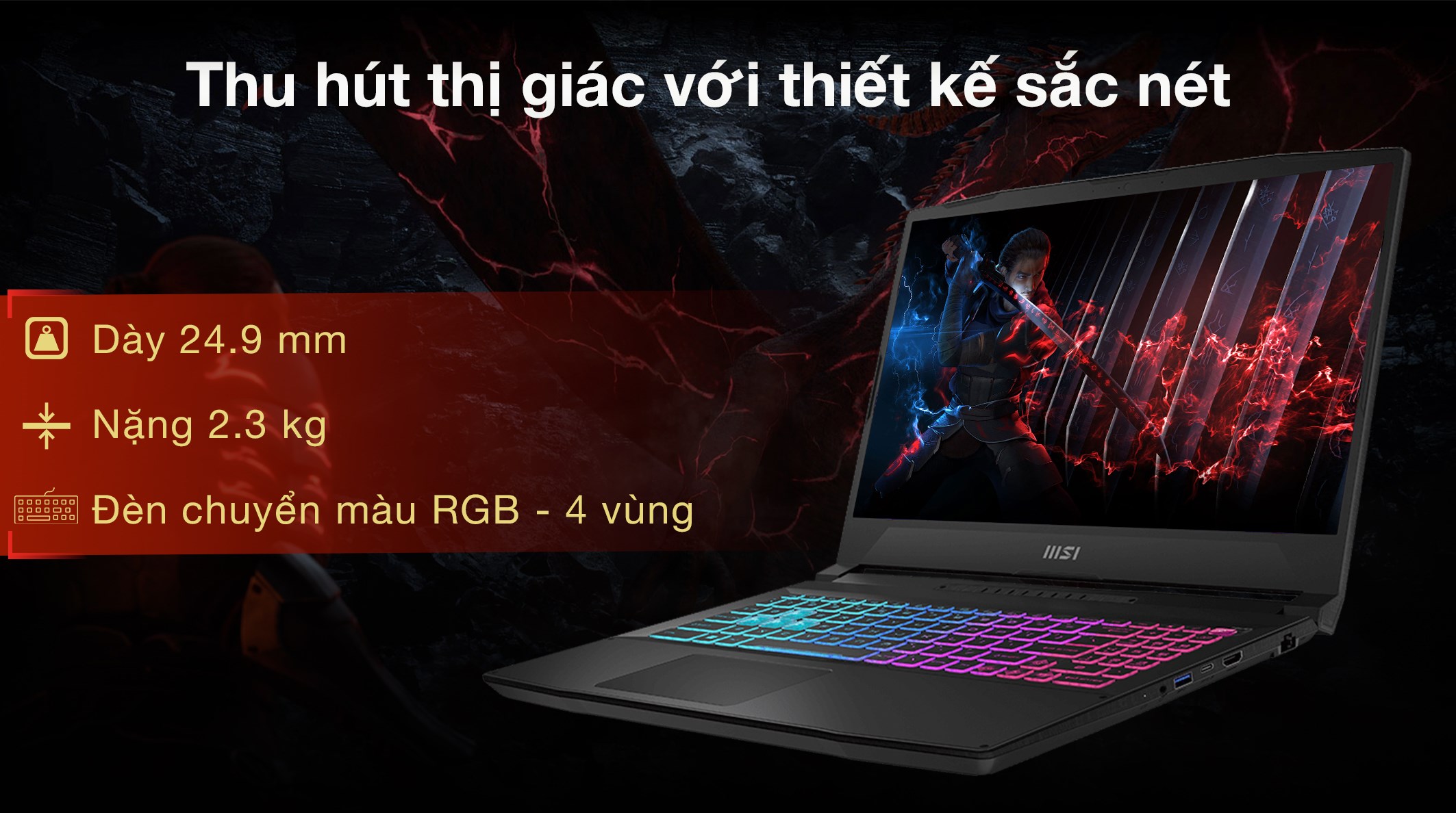 Laptop MSI Gaming Katana 15 B13UDXK - 2410VN (i5 13420H, 16GB, 512GB, RTX 3050 6GB, Full HD 144Hz, Win11)