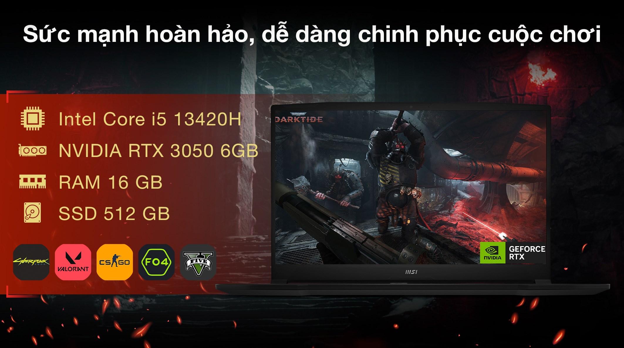 Laptop MSI Gaming Katana 15 B13UDXK - 2410VN (i5 13420H, 16GB, 512GB, RTX 3050 6GB, Full HD 144Hz, Win11)