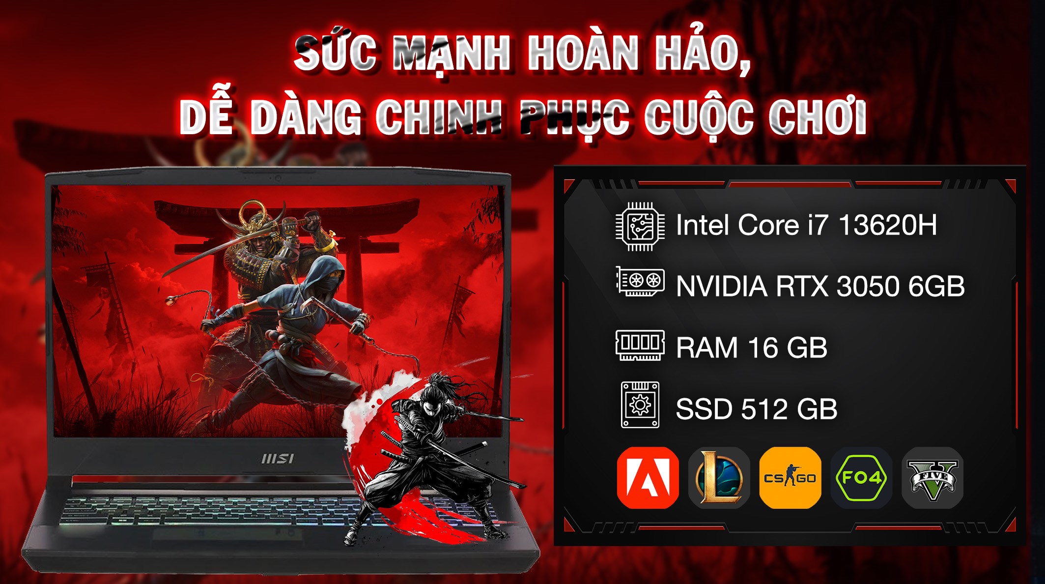 Laptop MSI Gaming Katana 15 B13UDXK - 2411VN (i7 13620H, 16GB, 512GB, RTX 3050 6GB, Full HD 144Hz, Win11) - 3