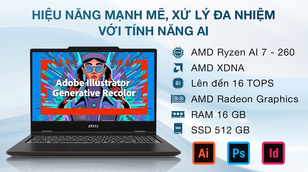 Laptop MSI Venture A15 AI A2HMG - 003VN (R7 260, 16GB, 512GB, Full HD 144Hz, Win11)
