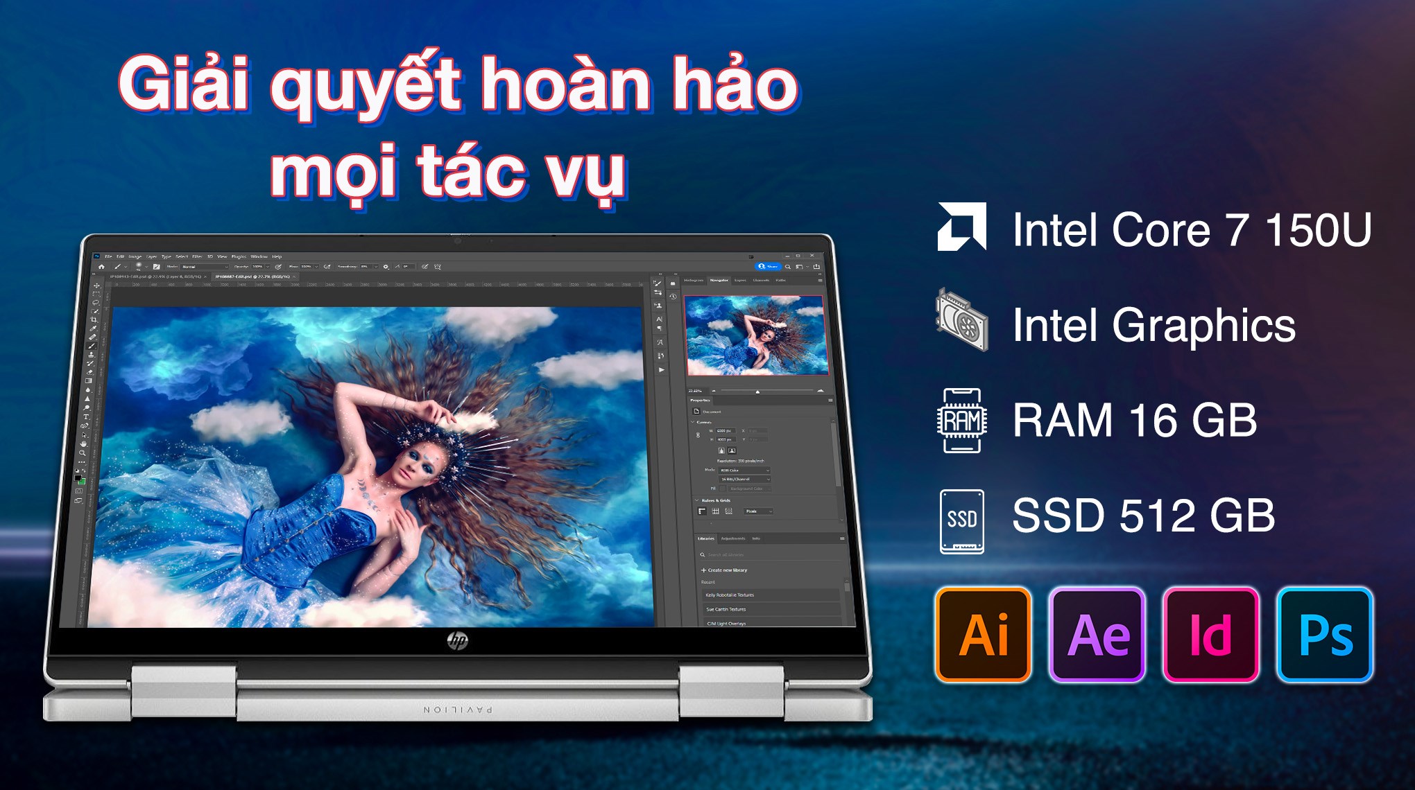 Laptop HP Pavilion X360 14 ek2013TU - 9Z2V4PA (Core 7 150U, 16GB, 512GB, Full HD, Cảm ứng, Win11)