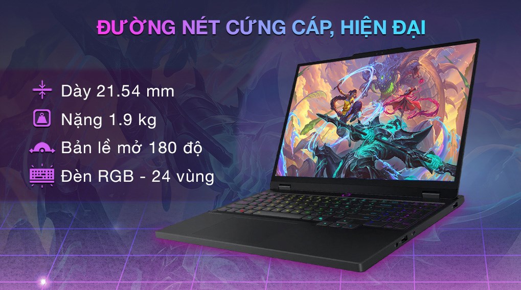 Laptop Lenovo Gaming Legion 5 15IRX10 - 83LY00A6VN (i7 14700HX, 24GB, 512GB, RTX 5050 8GB, WQXGA OLED 165Hz, OfficeH24, Win11)