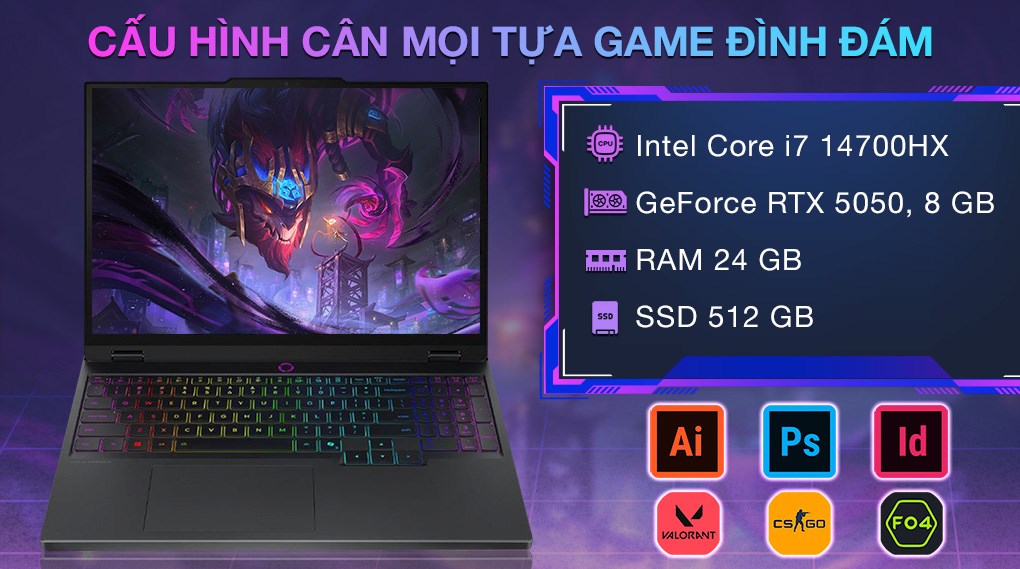Laptop Lenovo Gaming Legion 5 15IRX10 - 83LY00A6VN (i7 14700HX, 24GB, 512GB, RTX 5050 8GB, WQXGA OLED 165Hz, OfficeH24, Win11)