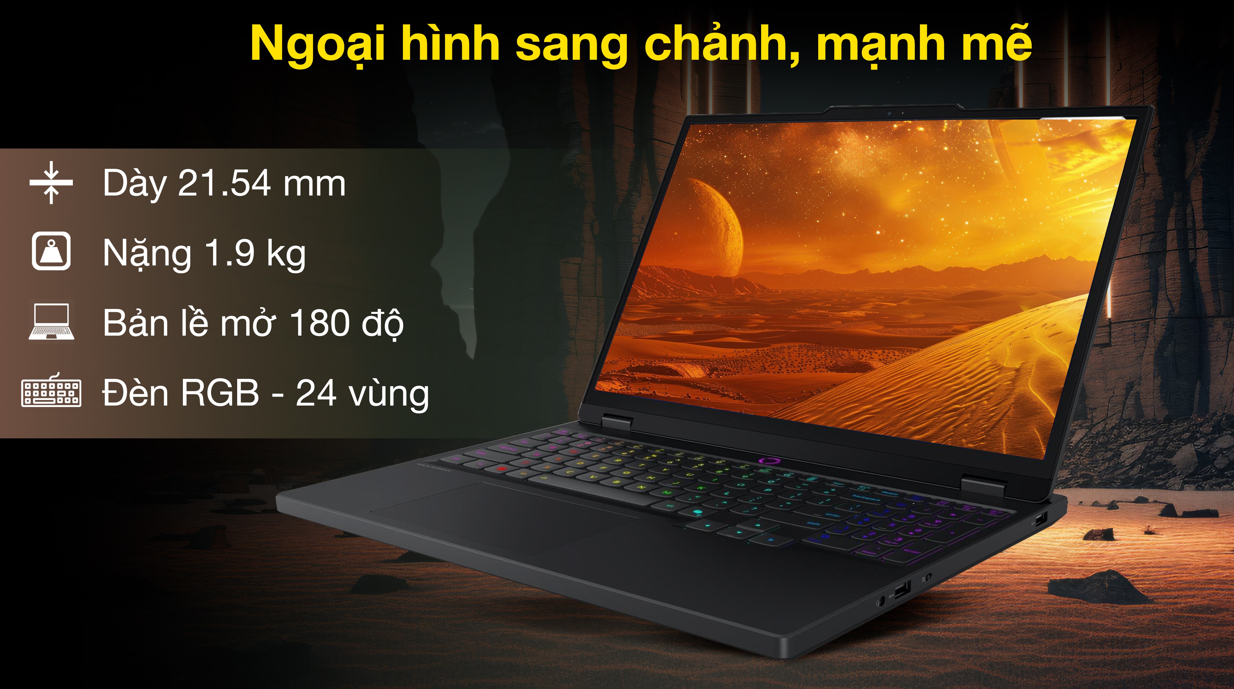 Laptop Lenovo Gaming Legion 5 15IRX10 - 83LY00A7VN (i7 14700HX, 16GB, 512GB, RTX 5050 8GB, WQXGA OLED 165Hz, OfficeH24, Win11)