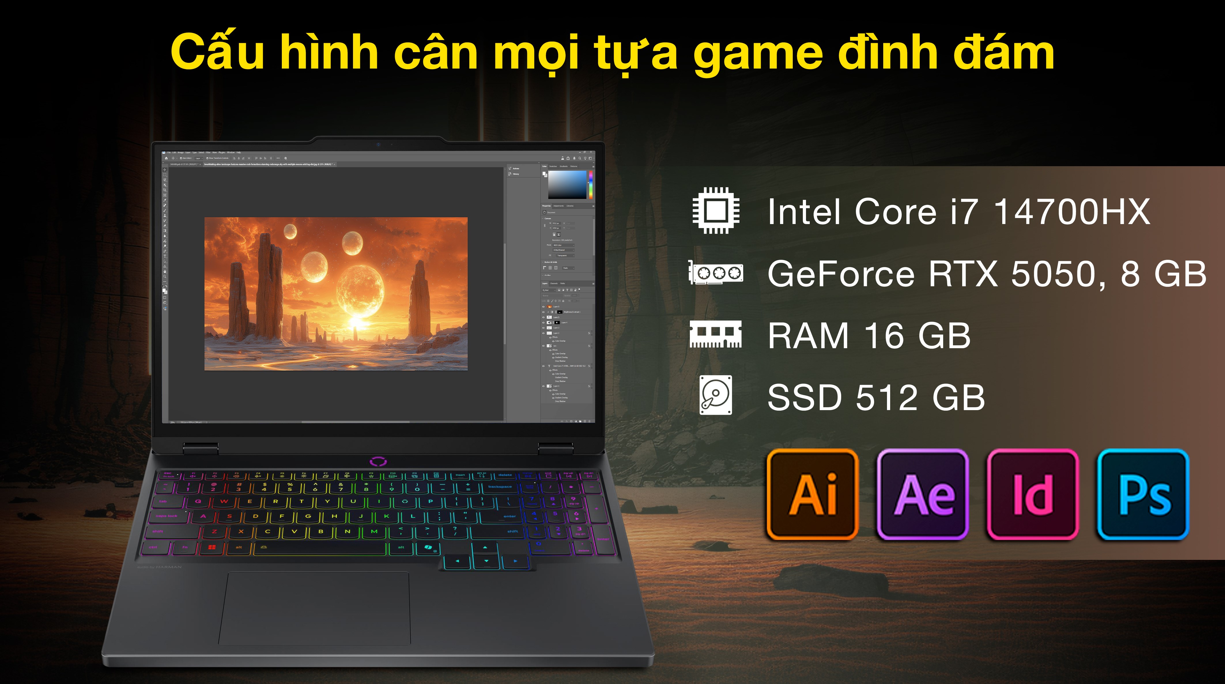Laptop Lenovo Gaming Legion 5 15IRX10 - 83LY00A7VN (i7 14700HX, 16GB, 512GB, RTX 5050 8GB, WQXGA OLED 165Hz, OfficeH24, Win11)