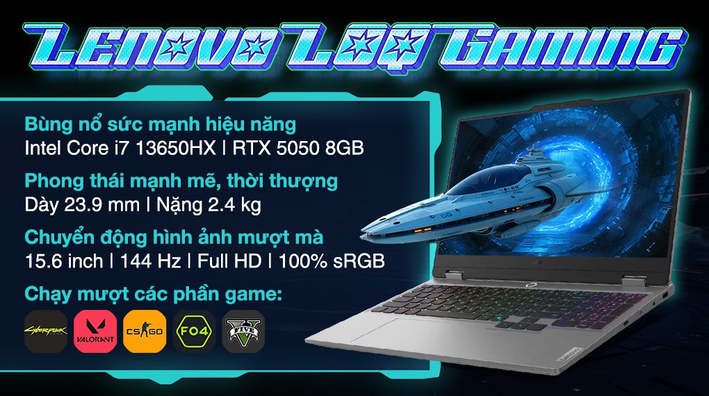 Laptop Lenovo Gaming LOQ 15IRX10 - 83JE006PVN (i7 13650HX, 24GB, 512GB, RTX 5050 8GB, Full HD 144Hz, Win11)
