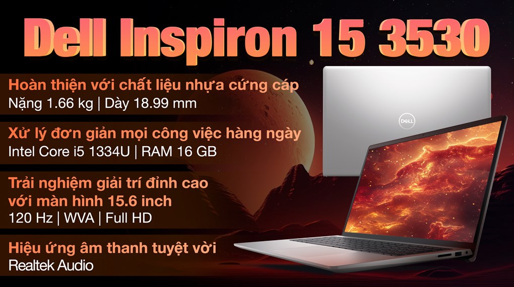 Laptop Dell Inspiron 15 3530 - 71070372 (i5 1334U, 16GB, 512GB, Full HD 120Hz, OfficeH24+365, Win11)