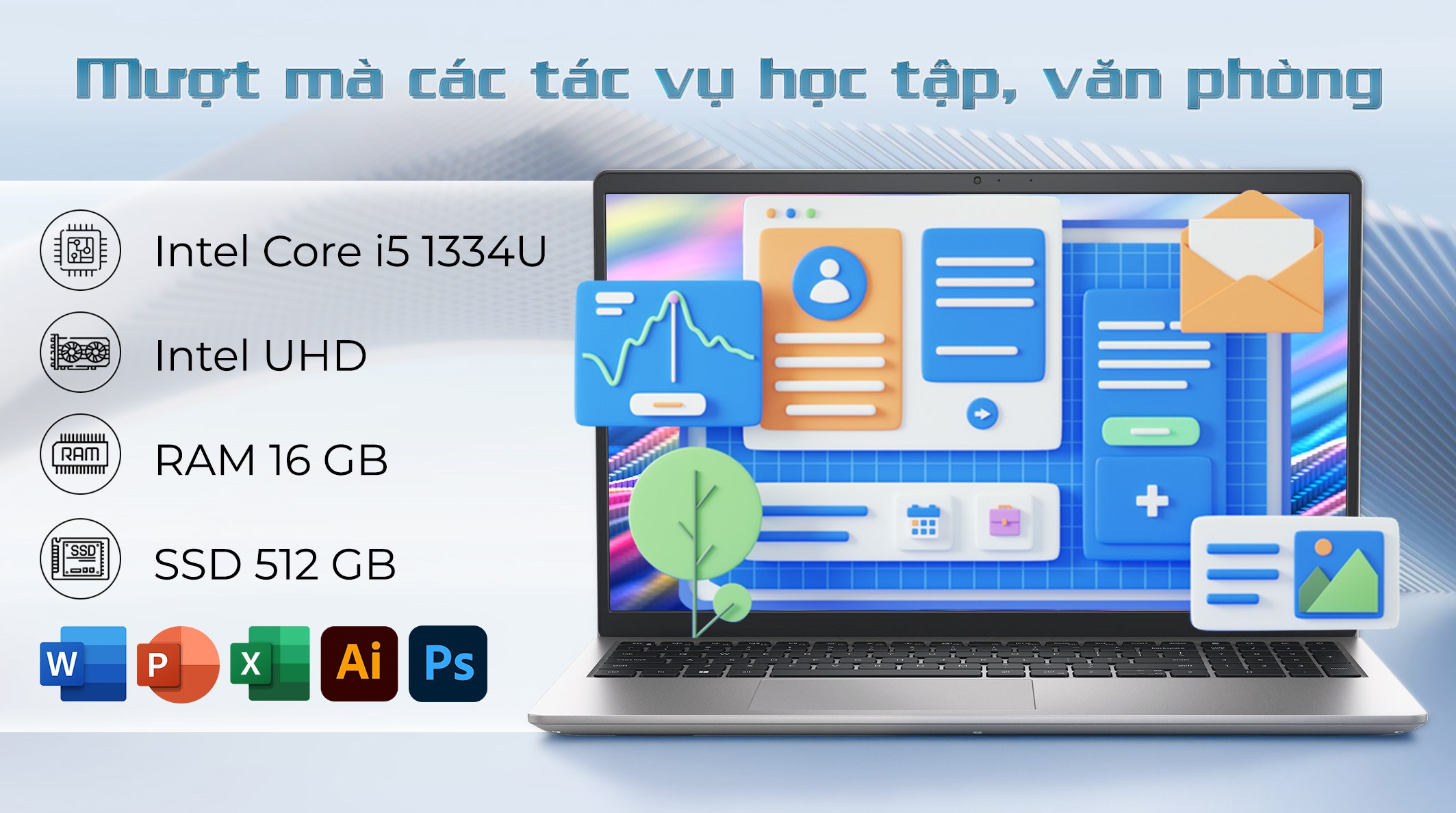 Laptop Dell 15 DC15250 - DC5I5357W1 (i5 1334U, 16GB, 512GB, Full HD 120Hz, OfficeH24+365, Win11)