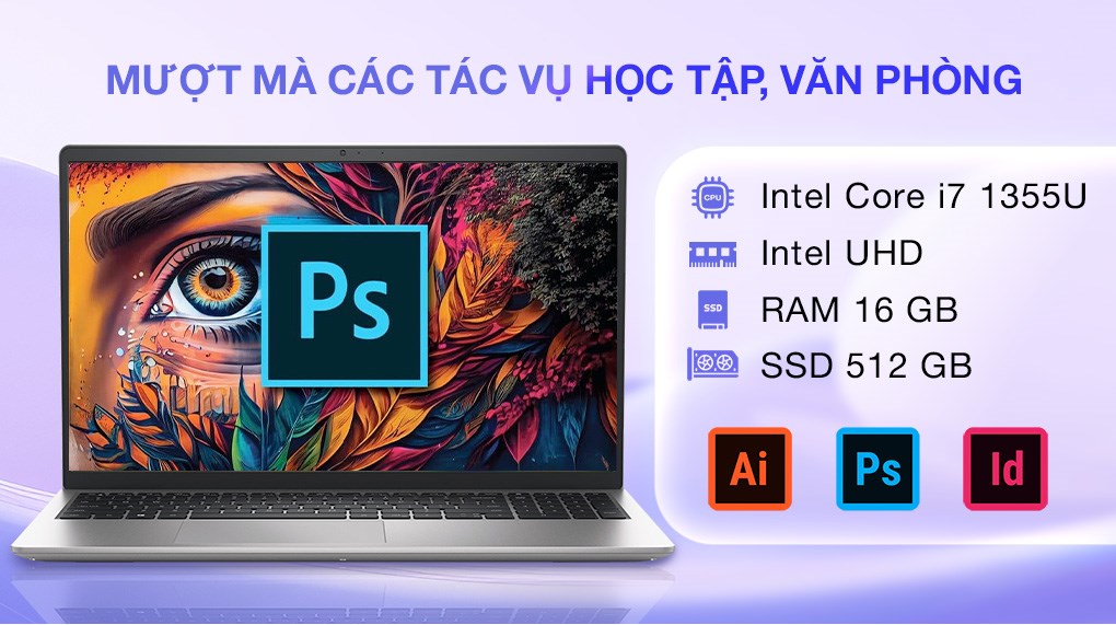 Laptop Dell 15 DC15250 - DC5I7748W1 (i7 1355U, 16GB, 512GB, Full HD 120Hz, OfficeH24+365, Win11)