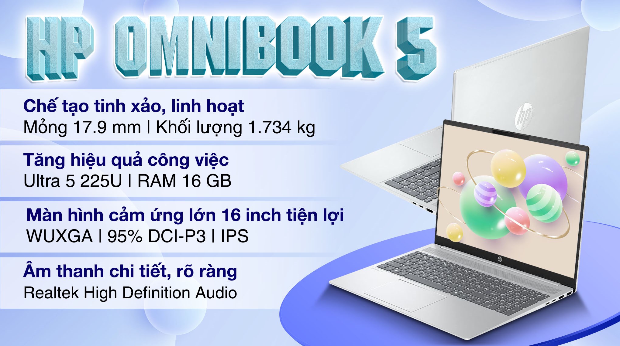 Laptop HP OmniBook 5 AI 16 af1046TU - BZ7Q8PA (Ultra 5 225U, 16GB, 512GB, WUXGA, Cảm ứng, OfficeH24, Win11)