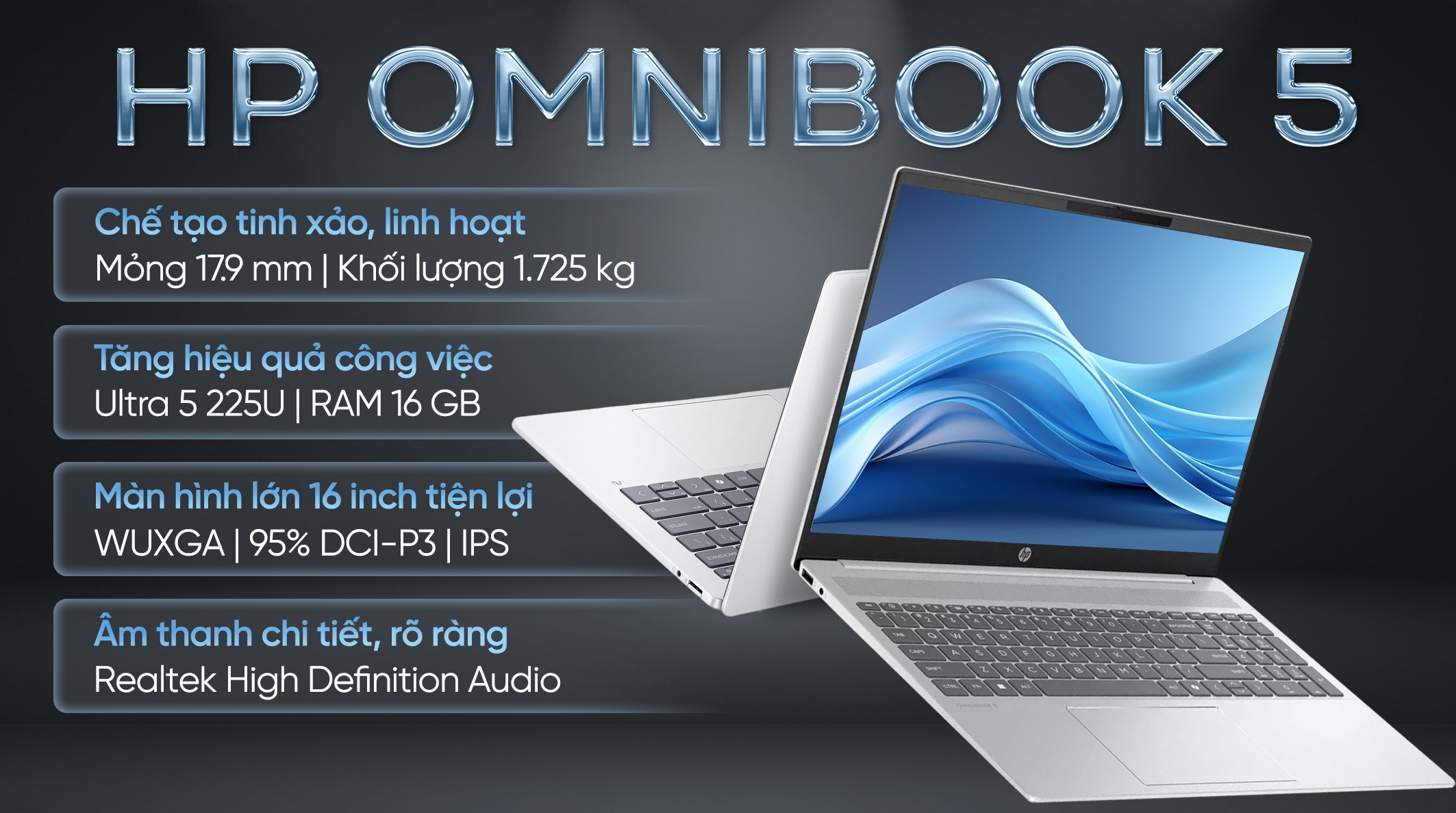 Laptop HP OmniBook 5 AI 16 af1048TU - BZ7Q9PA (Ultra 5 225U, 16GB, 512GB, WUXGA, OfficeH24, Win11)