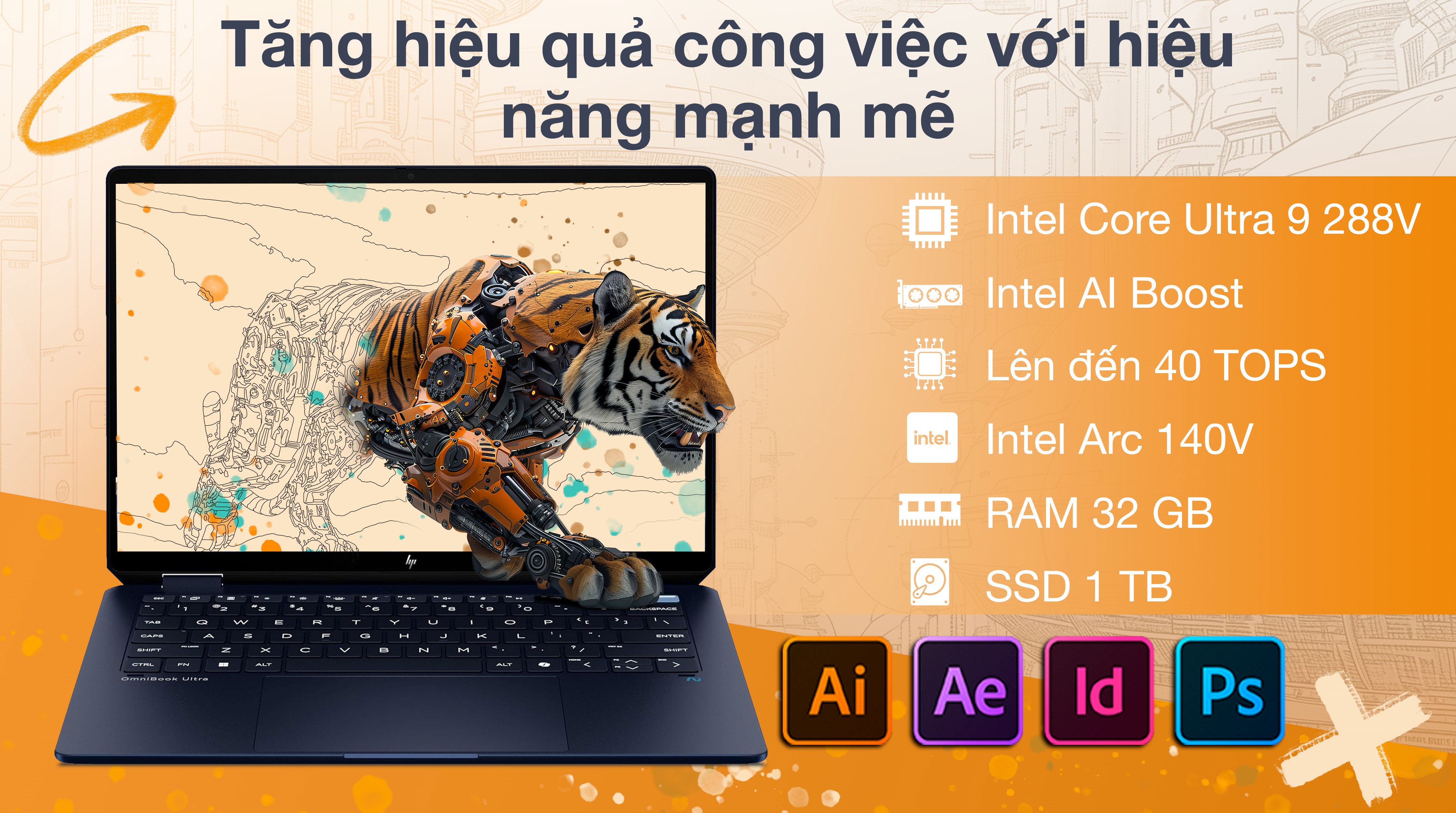 Laptop HP OmniBook UF 14 fh0095TU - BZ7S2PA (Ultra 9 288V, 32GB, 1TB, 2.8K OLED 120Hz, Cảm ứng, OfficeH24, Win11)