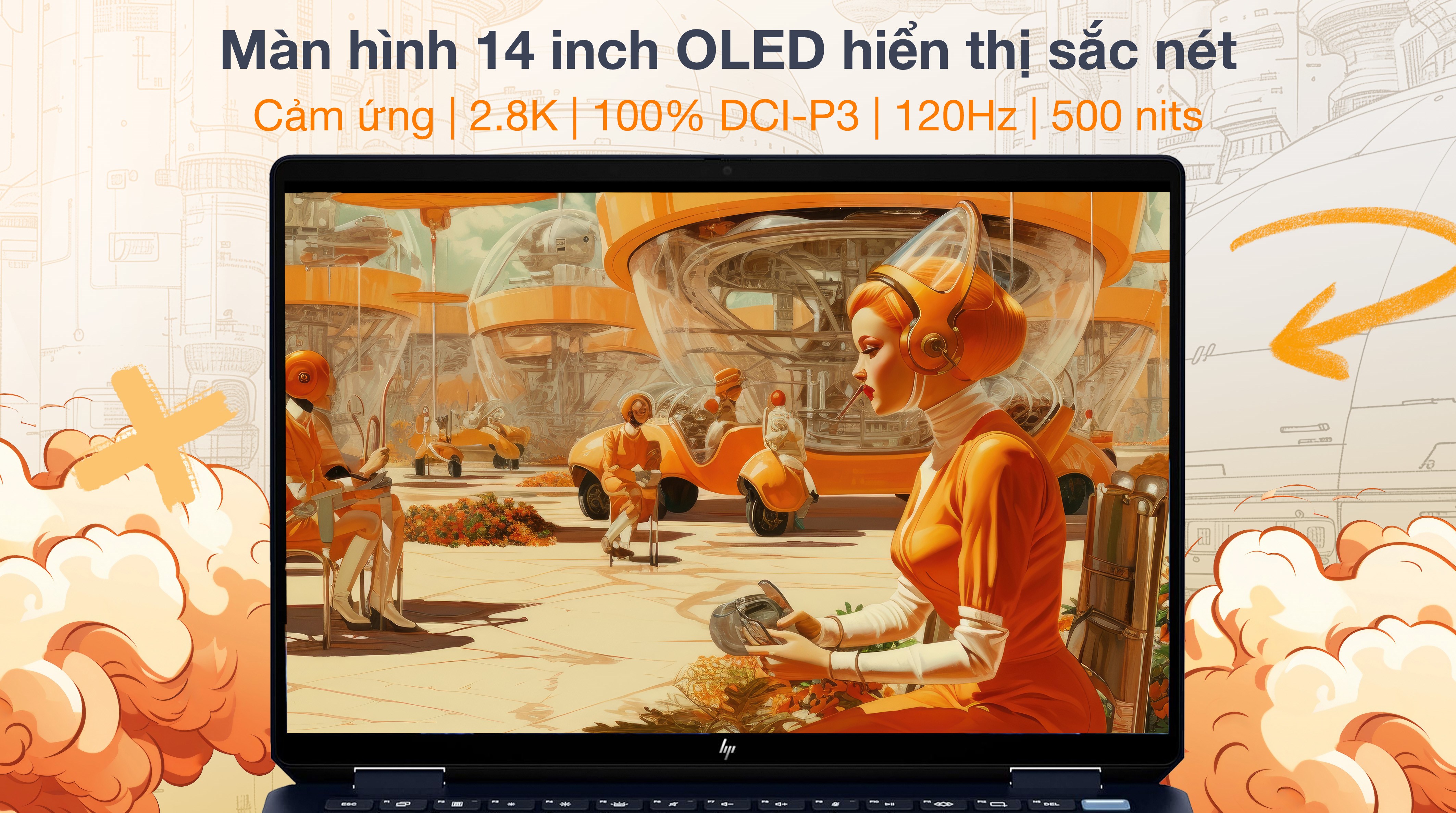 Laptop HP OmniBook UF 14 fh0095TU - BZ7S2PA (Ultra 9 288V, 32GB, 1TB, 2.8K OLED 120Hz, Cảm ứng, OfficeH24, Win11)