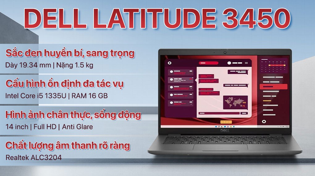 Laptop Dell Latitude 3450 - L3450-1335U-16512WN-FR (i5 1335U, 16GB, 512GB, Full HD, Win11)