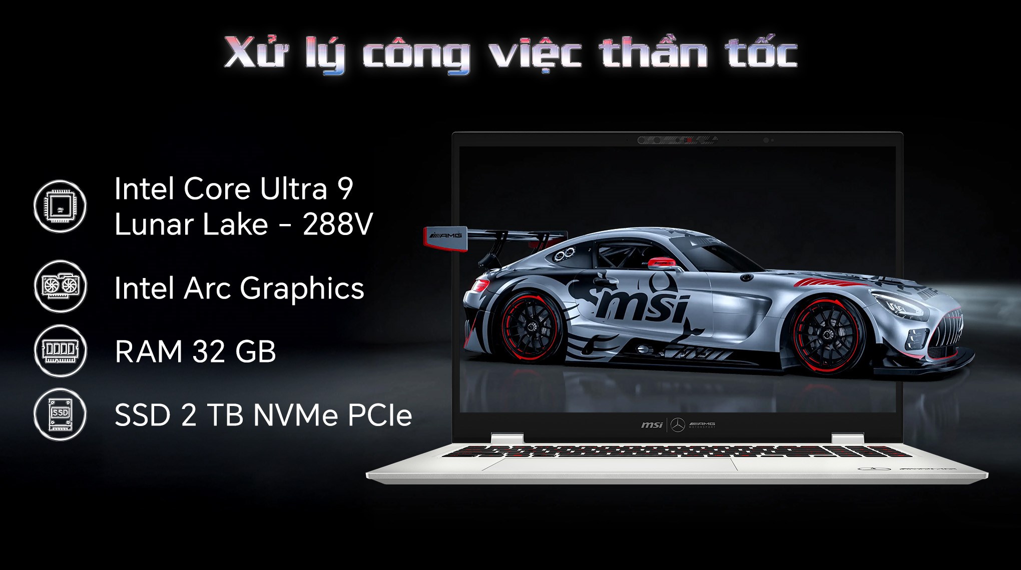 Laptop MSI Prestige 16 AI+ Mercedes AMG B2VMG - 088VN (Ultra 9 288V, 32GB, 2TB, UHD+ OLED, Win 11)