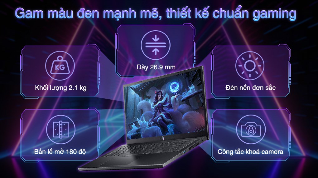Laptop Acer Gaming Nitro V 15 ProPanel ANV15 41 R0FE - NH.QPFSV.005 (R7 7735HS, 16GB, 512GB, RTX 3050 6GB, Full HD 180Hz, Win11)