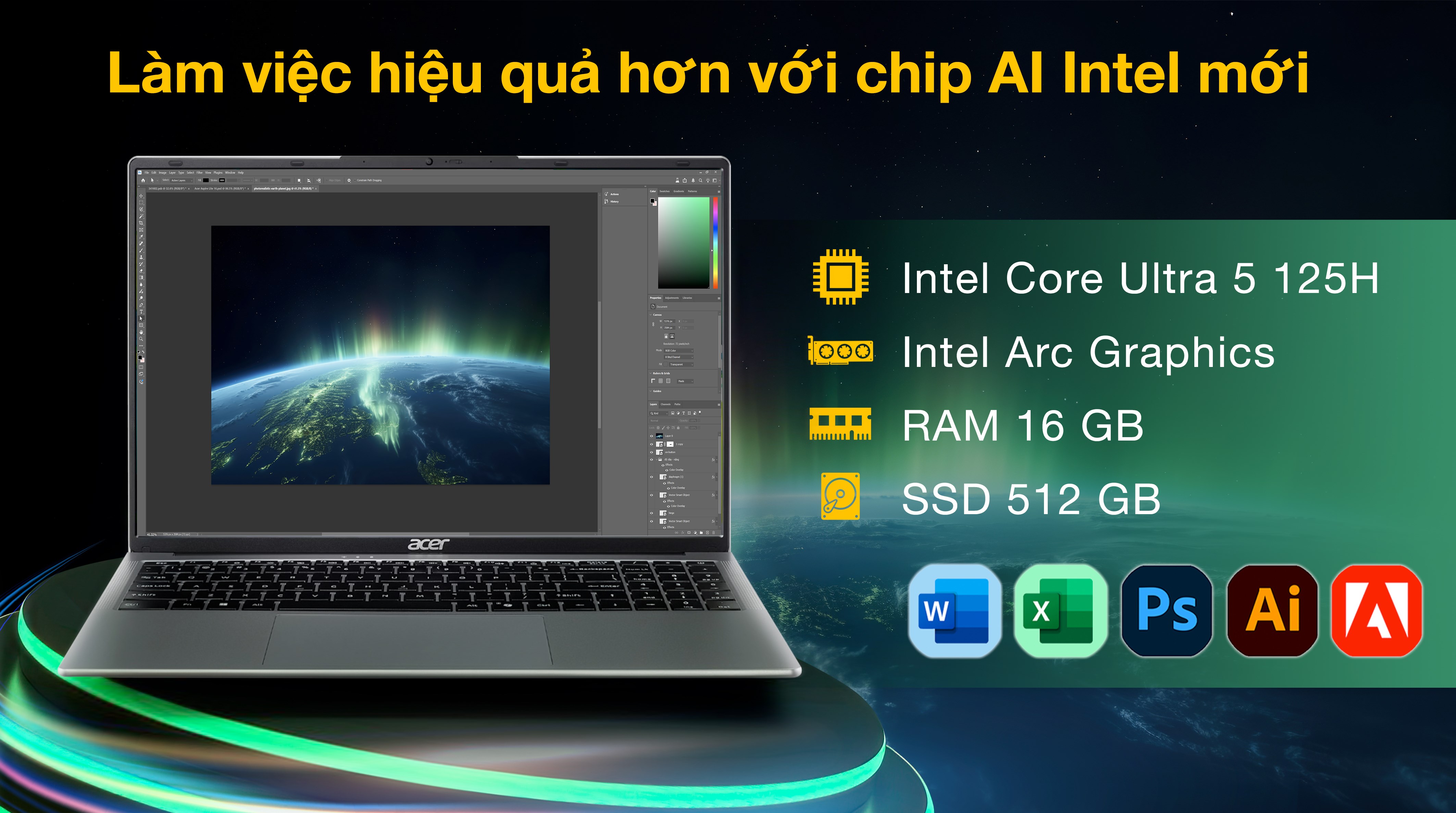 Laptop Acer Aspire Lite 16 AI AL16 71P 5674 - NX.D4XSV.001 (Ultra 5 125H, 16GB, 512GB, Full HD+, Win11)