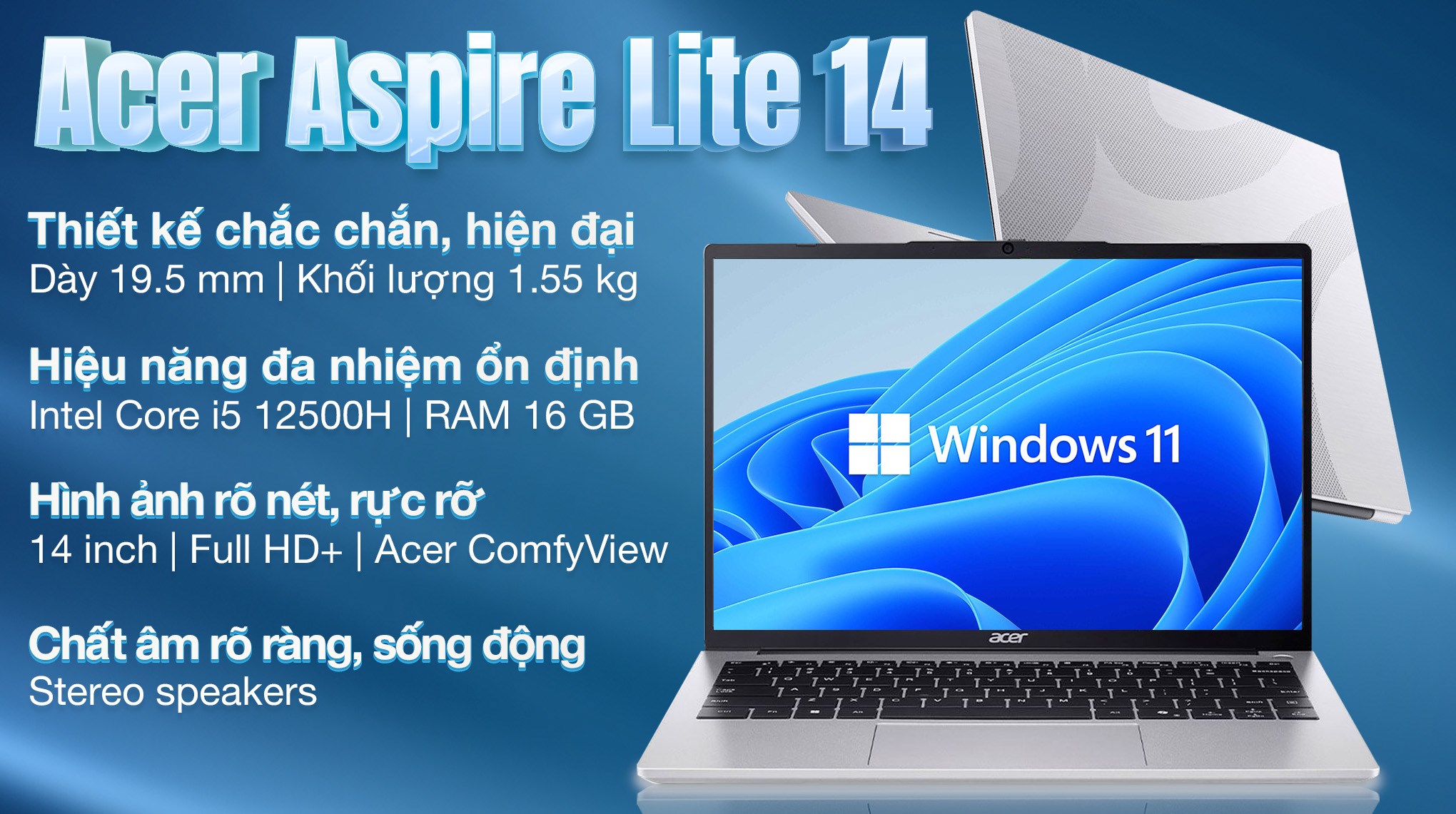 Laptop Acer Aspire Lite 14 AL14 71M 52GQ - NX.J4ASV.001 (i5 12500H, 16GB, 512GB, Full HD+, Win11)