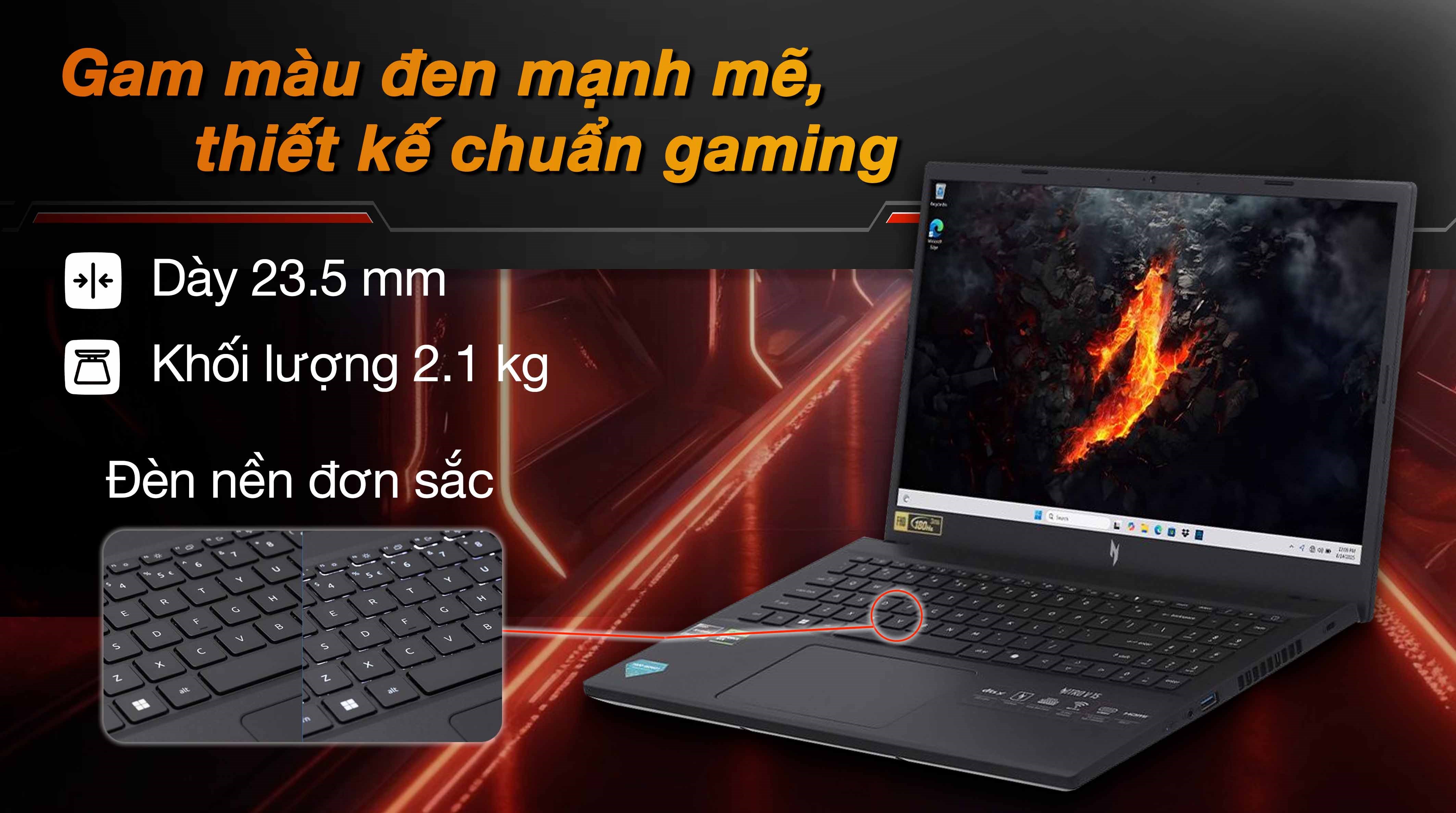Laptop Acer Gaming Nitro V 15 ProPanel ANV15 41 R9M1 - NH.QPFSV.004 (R5 7535HS, 16GB, 512GB, RTX3050 6GB, Full HD 180Hz, Win11)