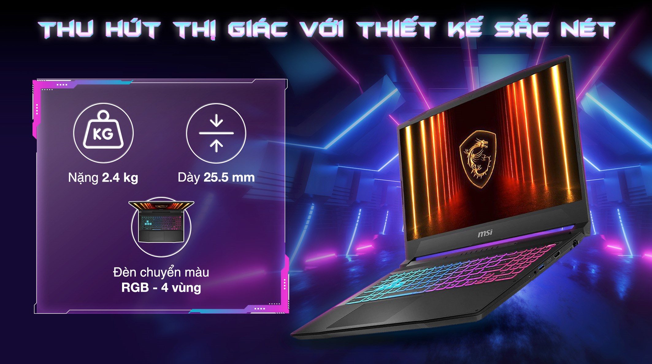 Laptop MSI Gaming Katana 15 HX B14WFK - 267VN (i7 14650HX, 32GB, 512GB, RTX5060 8GB, QHD 165Hz, Win11)