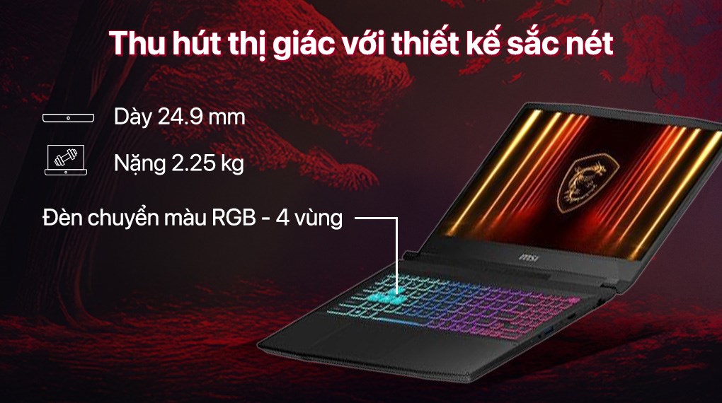 Laptop MSI Gaming Katana 15 B13VEK - 2256VN (i7 13620H, 16GB, 512GB, RTX4050 6GB, Full HD 144Hz, Win11)