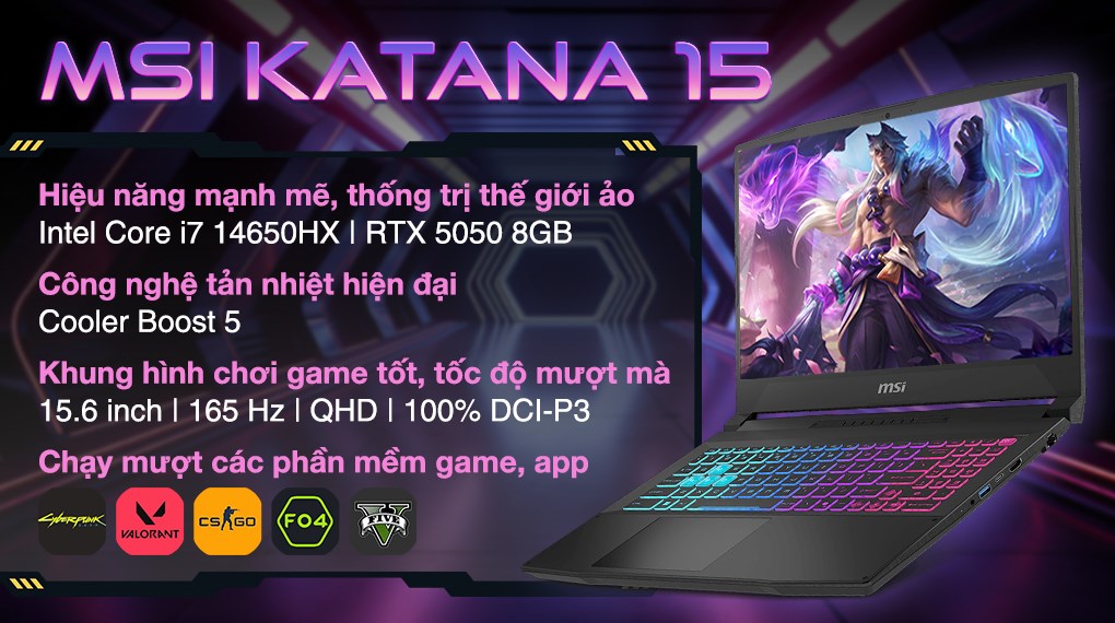 Laptop MSI Katana 15 HX B14WEK - 027VN (i7 14650HX, 32GB, 512GB, RTX5050 8GB, QHD 165Hz, Win11)