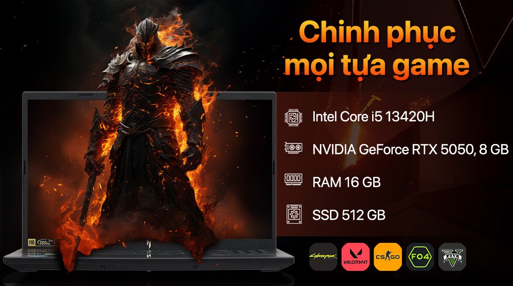 Laptop Acer Gaming Nitro V 15 ProPanel ANV15 52 59AA - NH.QZ9SV.002 (i5 13420H, 16GB, 512GB, RTX 5050 8GB, Full HD 180Hz, Win11)