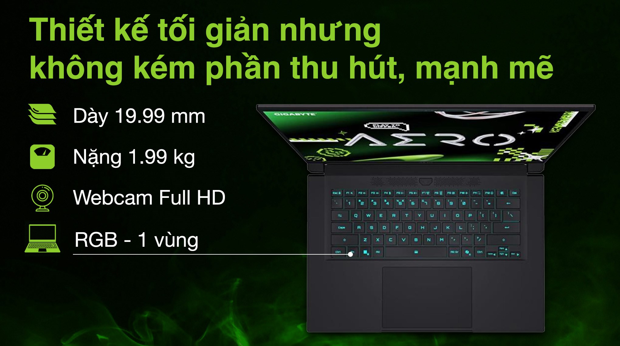 Laptop GIGABYTE Gaming AERO X16 - GIGABYTE-AERO-X161VH93VNC64AH (R7 AI 350, 32GB, 1TB, RTX5060 8GB, WQXGA 165Hz, Win11)