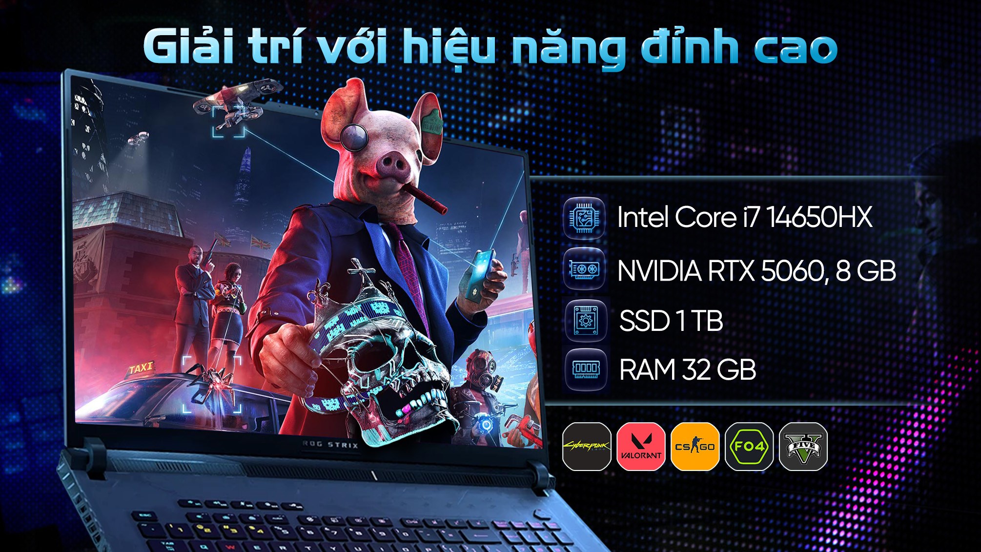 Laptop Asus Gaming ROG Strix G615JMR - S5155W (i7 14650HX, 32GB, 1TB, RTX5060 8GB, 2.5K 240Hz, Win11)
